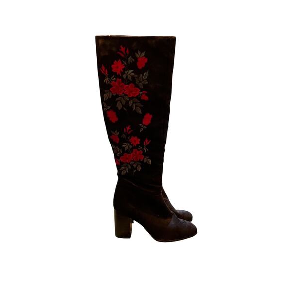 LIBBY EDELMAN Sz 7.5 Boho Embroidered Black Boots Festive Tall Flower Child Y2K - Picture 3 of 7